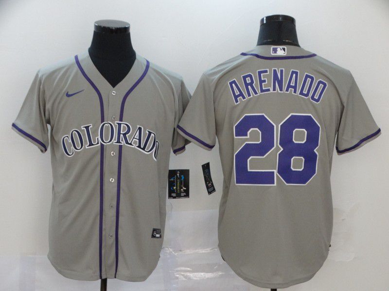 Men Colorado Rockies #28 Arenado Grey Nike Game MLB Jerseys